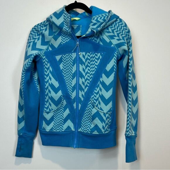 Ivivva by Lululemon Scuba Jacket Girls 12 Chevron Blue - Picture 1 of 10